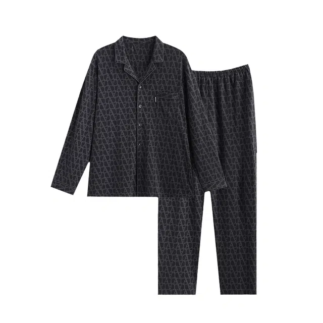 潞优野 高级感纯棉家居服简约品质舒适休闲长袖睡衣套装 男款