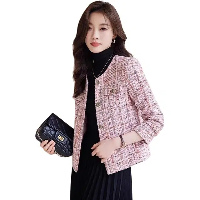 纤丝鸟 小香风短女时尚洋气小个子气质百搭圆领长袖截短外套 女款