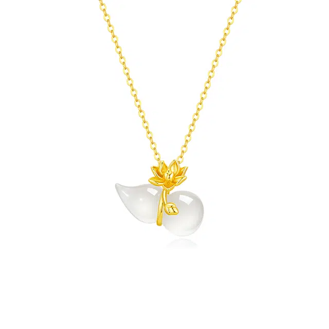 【福禄生莲】 周大生 莲花葫芦 招财纳福好事莲莲 新中式国风吊坠气质时尚优雅 小众轻奢高级百搭锁骨链#好运 玉髓 项链 男女同款情侣款