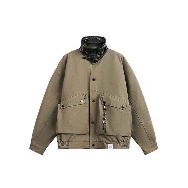 【dme】 潮牌美式复古宽松水洗帆布巴恩风设计感立领长袖工装夹克外套 男女同款