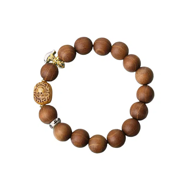 子婳 新中式国潮古典雅韵佛珠念珠单圈木质文玩盘玩精致复古轻奢简约大气男士串珠 黄金檀 木作手串 男款