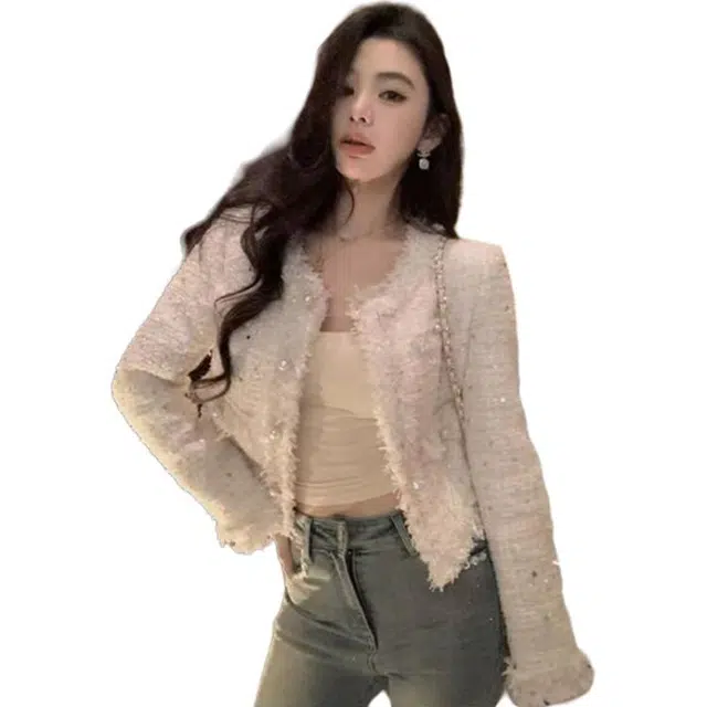 纤丝鸟 法式小香风流苏短款女气质高级时尚韩版显瘦上衣截短外套 女款