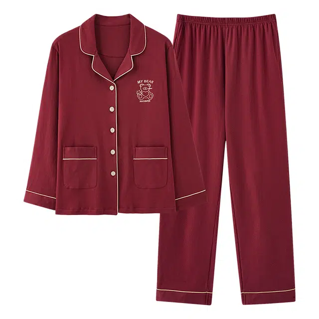 莫代尔 春秋季舒适柔软亲肤细腻个性时尚宽松显瘦百搭长袖长裤家居服可外穿女士睡衣套装 女款