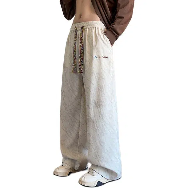 拓菲 潮牌扎染刺绣休男士潮流垂感直筒长裤青少年运动宽松阔腿裤子休闲裤 男女同款