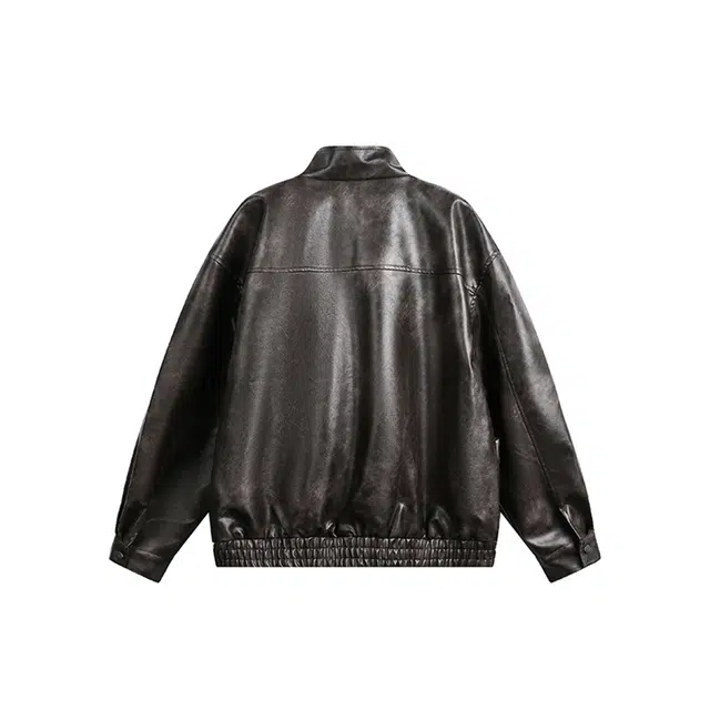 【dme】 潮牌复古设计感立领宽松美拉德皮外套潮流中性休闲美式百搭机车飞行夹克皮衣 男女同款