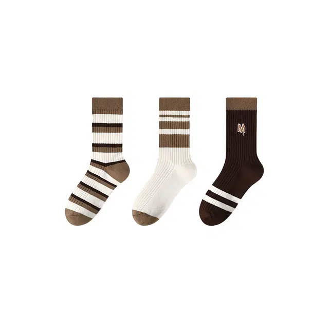 水中花 纯棉袜子美拉德风青少年抗菌透气吸汗简约百搭学院风秋冬保暖中筒袜 女款