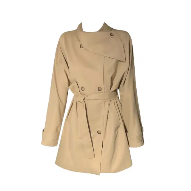 纤丝鸟 百搭修身时尚感英伦风双排扣韩版通勤风衣女截短外套 女款