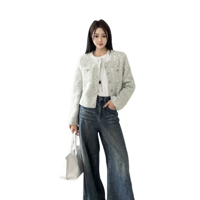 纤丝鸟 法式短款显瘦小香风高级时尚正肩宽松上衣截短外套 女款