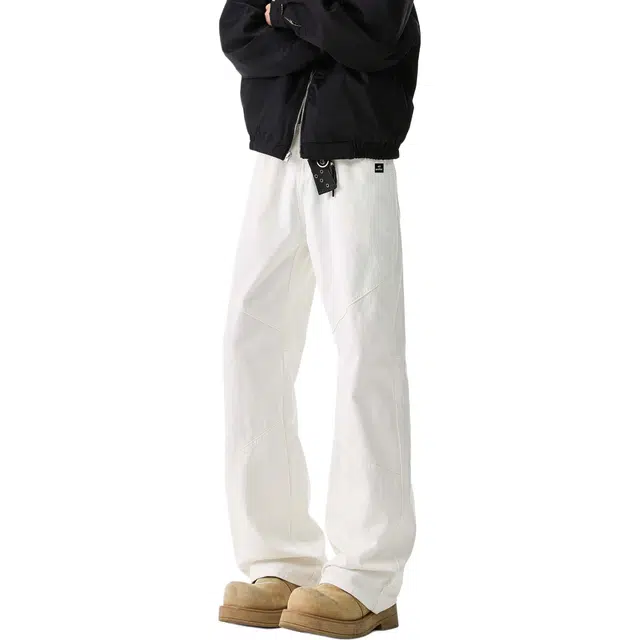 法文箱子 春秋美式高街拼接设计感牛仔裤宽松显瘦百搭休闲直筒裤 男款