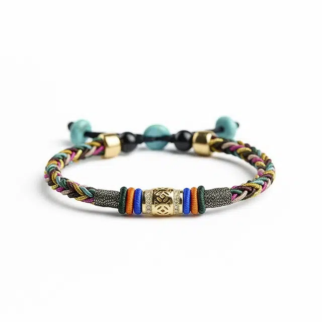 【天官赐福】 玉临门 新中式 金刚结五彩绳藏式民族风  八方来财 前途似锦 转运珠 小众百搭高级感#好运 合金 手绳 男女同款情侣款