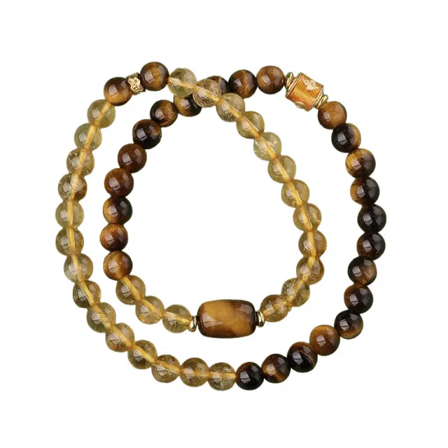 子婳 八方来财招财暴富新中式国潮本命年转运珠双拼双圈叠戴小众气质优雅百搭高级感 黄水晶 手串 男女同款情侣款