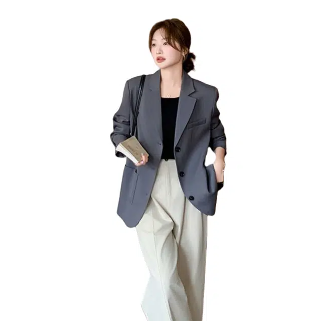 纤丝鸟 百搭风格灰色西装女小个子显瘦小西服截短外套 女款