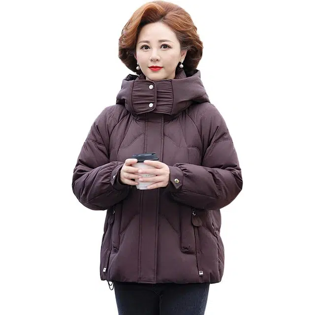 雅鹿 中老年立领连帽加厚防风保暖优雅时尚舒适百搭短款外套羽绒服 女款