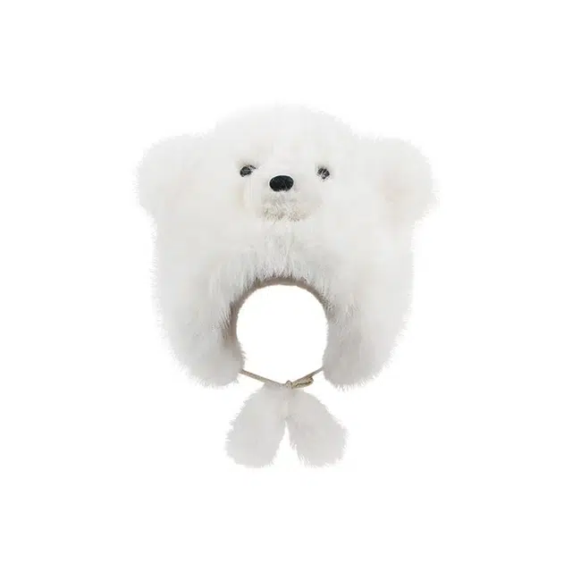 恩僾德 可爱小熊毛绒绒护耳帽子秋冬季加绒加厚显脸小高颜值保暖帽百搭防寒 聚酯纤维 绒线帽 男女同款情侣款