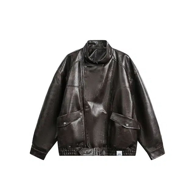 【dme】 潮牌复古设计感立领宽松美拉德皮外套潮流中性休闲美式百搭机车飞行夹克皮衣 男女同款