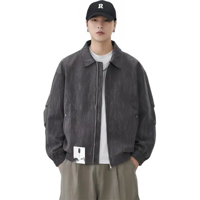 布客行 【美式高街潮牌扎染宽松百搭翻领】休闲机能工装落肩机车教练服防风耐磨户外运动骑行高级痞帅感穿搭夹克 男女同款