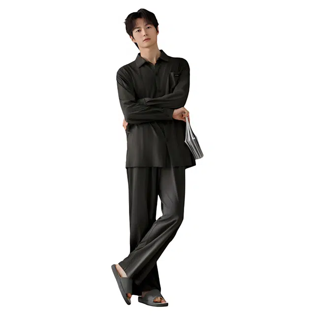 潞优野 轻奢衣男士秋款秋季纯棉长袖家居服男中国风水墨画高级感睡衣套装 男款