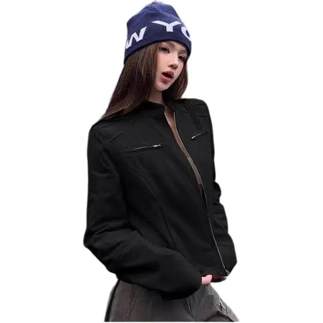 纤丝鸟 甜酷小众复古立领短款女休闲显瘦百搭工装夹克上衣截短外套 女款