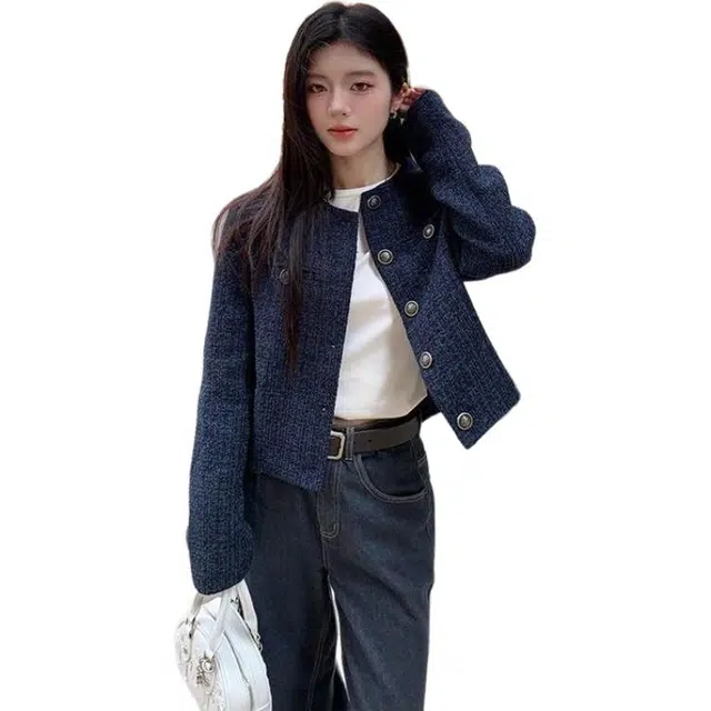 纤丝鸟 休闲时尚复古宽松舒适短款显瘦小香风截短外套 女款