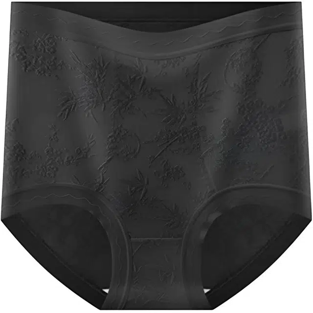 北极绒 美宅国风浮雕蕾丝加长底档蚕丝抗菌高腰性感柔软亲肤透气高品质超舒适时尚百搭包臀平角内裤 女款