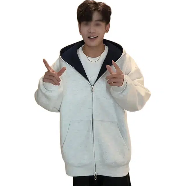 单爵 开衫上衣男款秋季美式撞色连帽衫廓形硬挺卫衣 男女同款