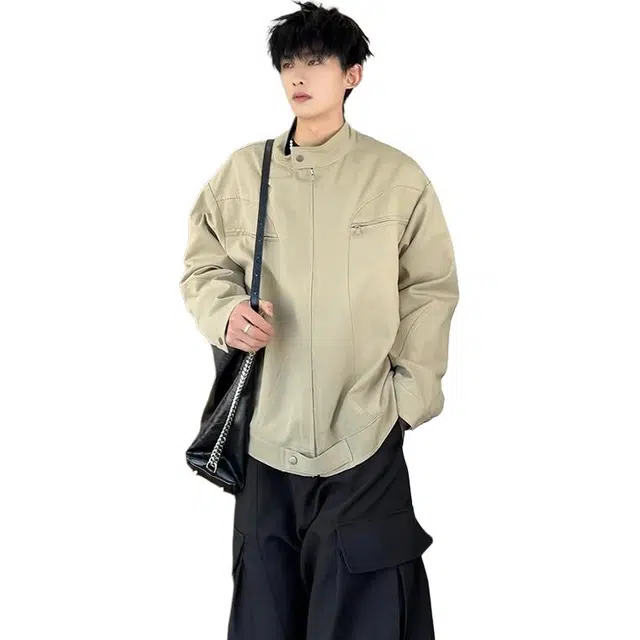 单爵 春秋季短款牛仔外套男美式男生哈灵顿夹克 男女同款