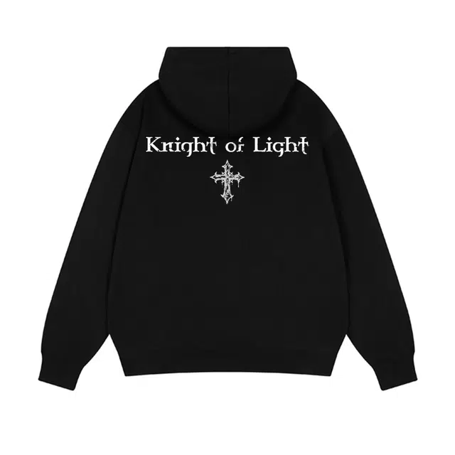 拾个壹先生 美式复古骑士城堡印花哥特风痞帅动漫人像无绳连帽高街嘻哈卫衣 男女同款