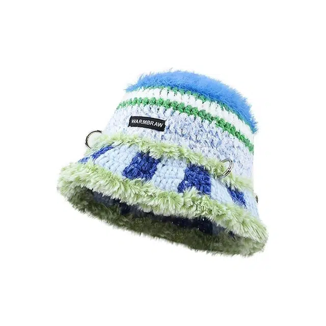 恩僾德 小众设计师高颜值秋冬款钩针毛线帽子韩版朋克针织包显脸小包彩线条撞色复古冷帽 涤纶 渔夫帽 男女同款情侣款