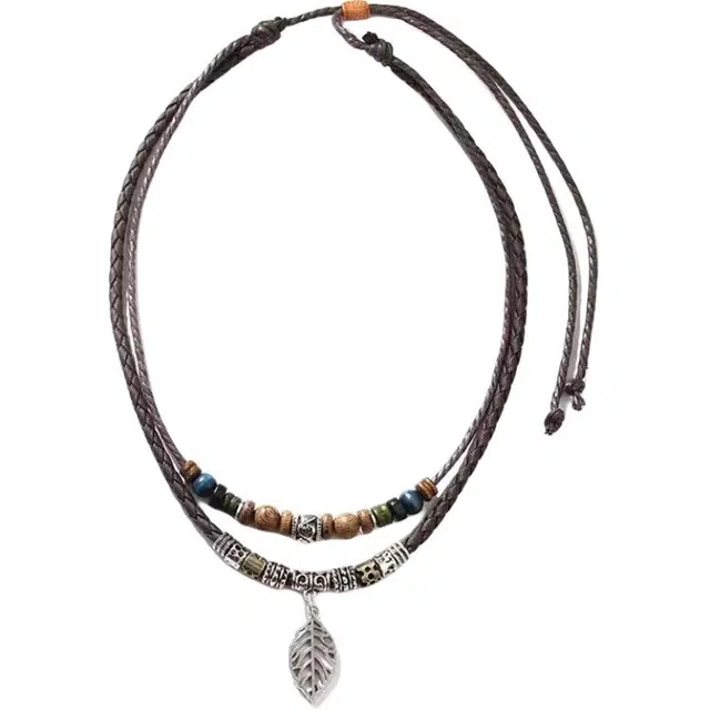 嫒柯 新中式复古民族风多层叠戴空心叶子日常穿搭时尚百搭简约大方独特趣味#高级好运 柴木 木作项链 男女同款情侣款