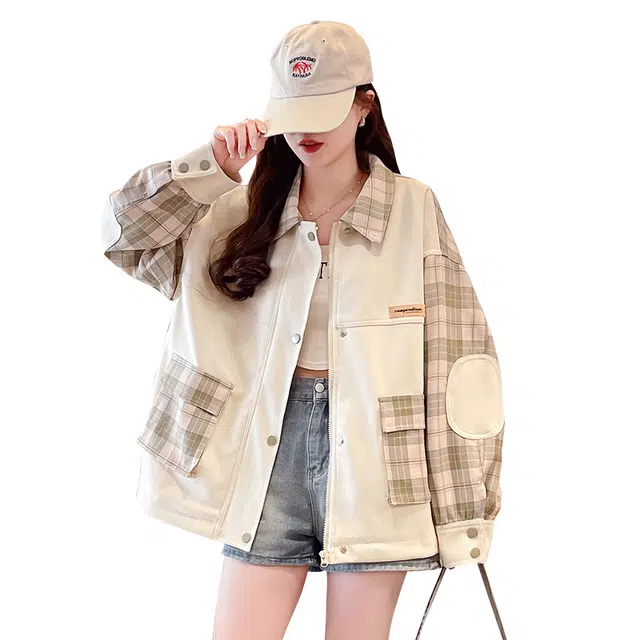 沐晓欣 漂亮格子女春秋高级感超好看女生休闲截短外套 女款
