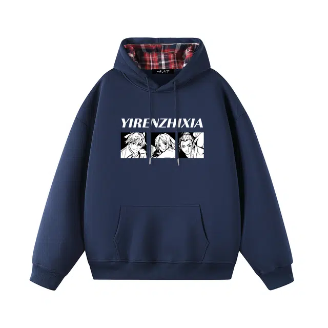 一人之下 美式复古潮流宽松落肩长袖时尚百搭日常通勤户外休闲运动风简约撞色经典显瘦高级感上衣街头风情侣款抽绳套头连帽卫衣 男女同款