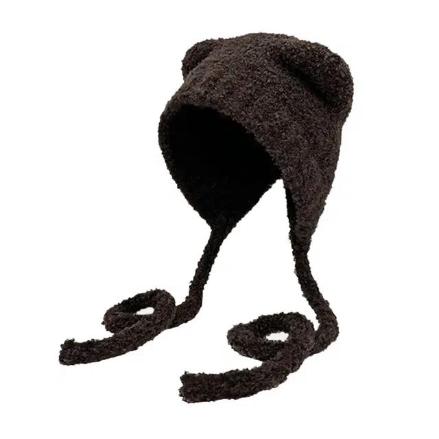 俞兆林 帽子秋冬季韩版可爱小熊针织帽套头防风保暖护耳骑车防寒百搭显脸小 加厚 绒线帽 女款