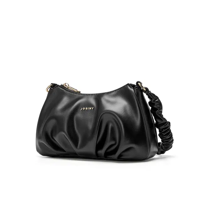 卓诗尼 简约风轻奢时尚百搭褶皱小众休闲 合成革 单肩包 女款 黑色/棕色