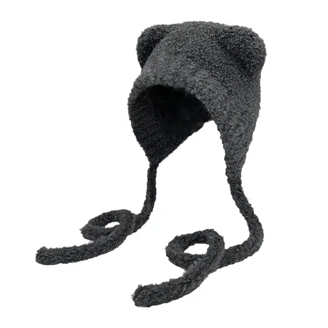 南极人 可爱小熊毛绒帽子秋冬季保暖针织帽显脸小防寒护耳包头帽户外骑行防风高颜值 加厚 绒线帽 女款