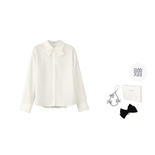 法儿家 蝴蝶灵感早秋韩系小个子叠穿感宽松翻领纯棉休闲上衣衬衫 女款