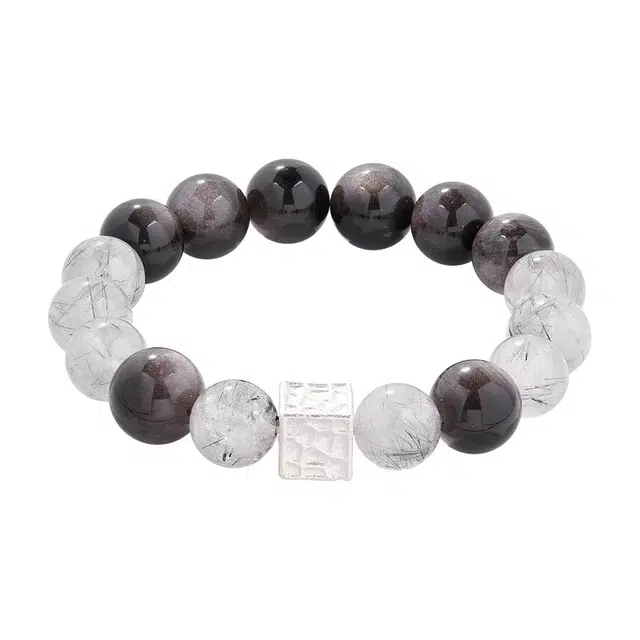 周百福 【守护石】玄晶银韵 幸运守护转运珠 新中式国风轻奢百搭高级感#好运 黑发晶 水晶手串 男女同款情侣款