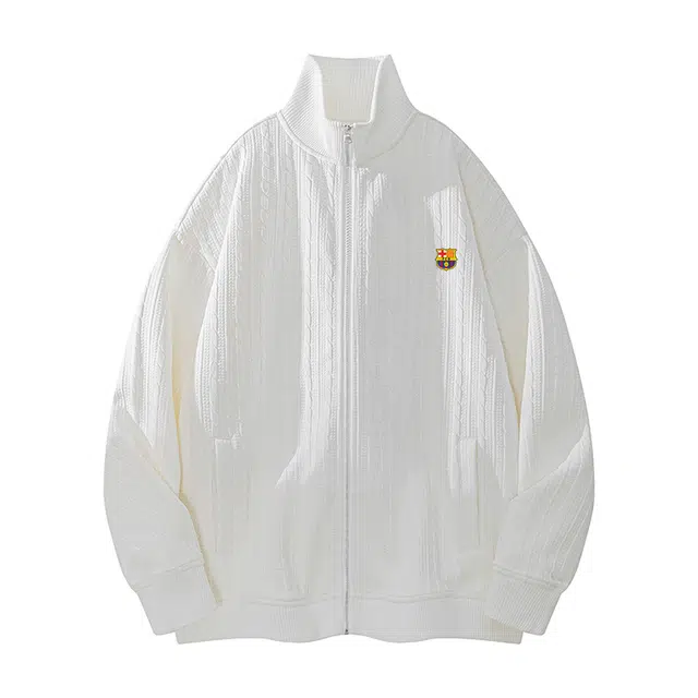 巴塞罗那足球俱乐部 肌理感提花开衫衣男春秋季潮宽松拉链休闲上衣外套卫衣 男女同款