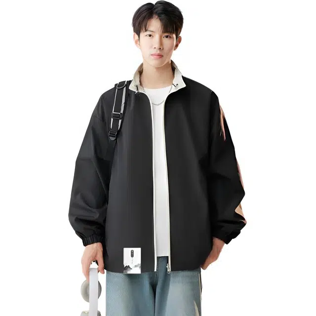 布客行 【撞色拼接设计纯色立领双面穿机能风】无性别主义校园风极简舒适潮流百搭日常通勤防风防水简约宽松长袖外套夹克 男女同款