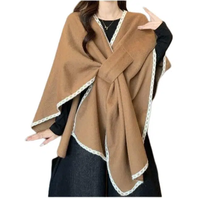 纤丝鸟 保暖披风毛衣女设计感双面斗篷针织上衣截短外套 女款