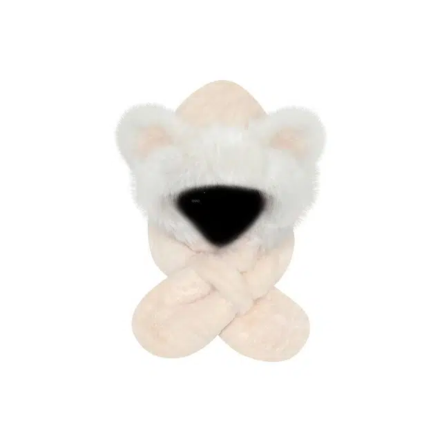 恩僾德 可爱小熊耳朵毛绒帽子围巾一体两件套秋冬季保暖高颜值护耳显脸小潮 聚酯纤维 绒线帽 男女同款情侣款