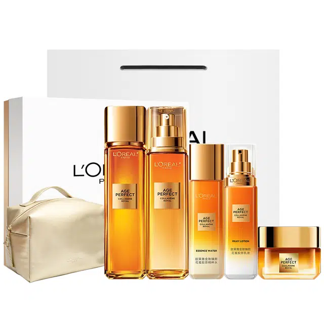 欧莱雅 金致臻颜小蜜罐花蜜胶原水乳护肤套装 保湿提亮淡纹紧致