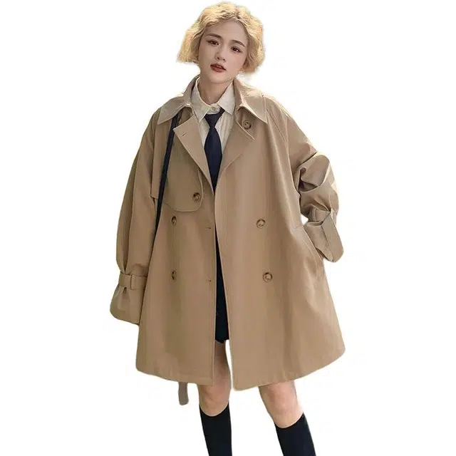 纤丝鸟 简约设计时尚百搭英伦风韩系宽松显瘦气质外套大衣 女款