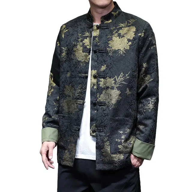 加荣 中国风印花季宽松松弛感中山装端复古盘扣唐装新中式衫时尚高级感立领改良汉服夹克外套 男女同款