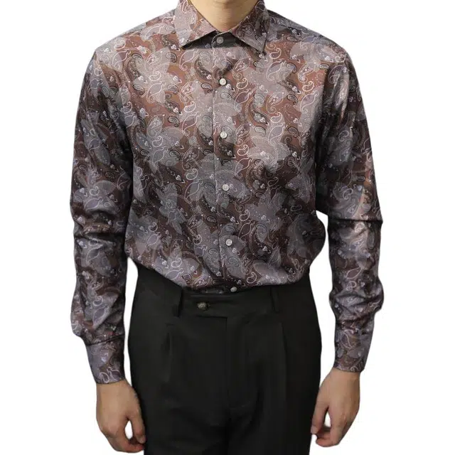 大格子与黑猫 复古英伦日常修身休闲文艺雅痞怀旧腰果花免烫抗皱长袖花衬衫 男款