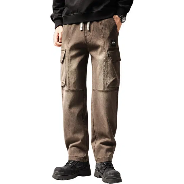 贵色 美式复古休闲拼接设计感多口袋宽松直筒工装裤 男女同款