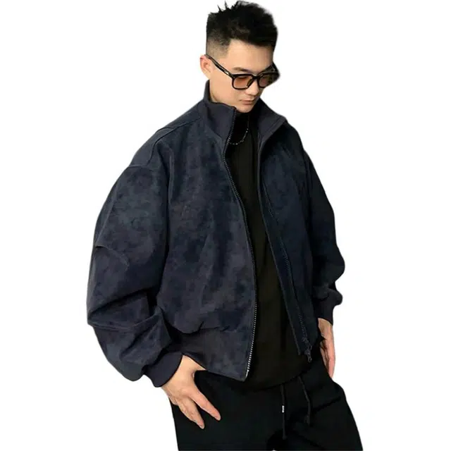 单爵 美式扎染机车皮衣外套男款教练飞行员短款立领夹克 男女同款