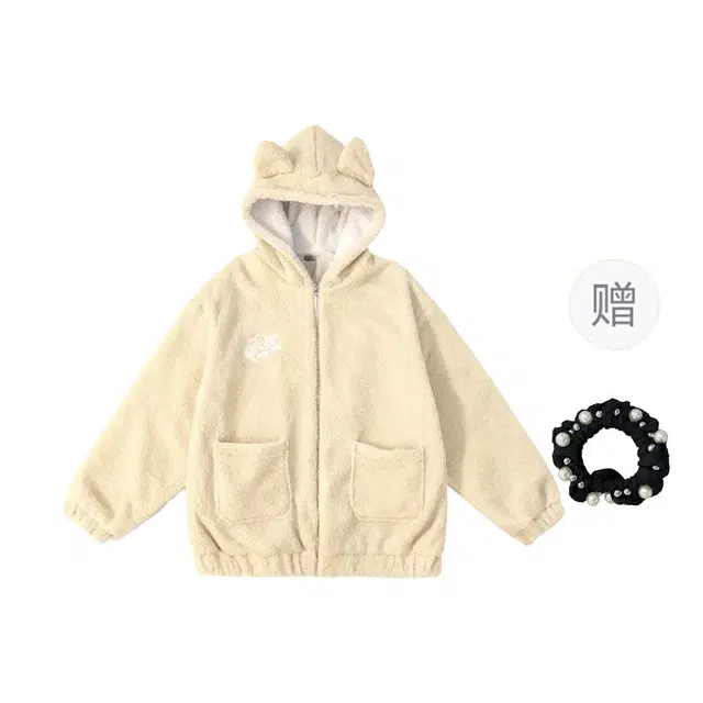 雾闪闪 杏色羊羔毛外套女设计感加绒加厚保暖棉衣棉服 女款