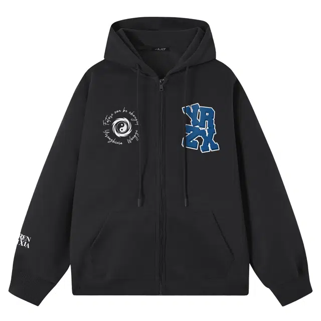 一人之下 美式复古潮流图案字母印花学院风宽松休闲百搭日常落肩通勤长袖连帽开衫卫衣 男女同款