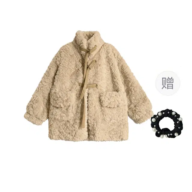 雾闪闪 羊羔毛皮毛一体减龄保暖中长款加厚仿兔毛皮草长袖棉服 女款