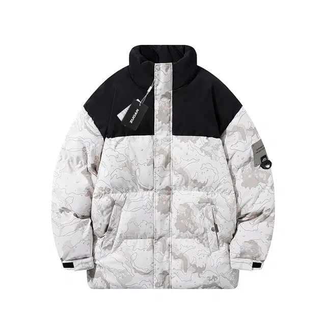 左岸 秋冬大码棉衣立领面包服保暖宽松设计感撞色拼接潮牌迷彩棉袄加厚加肥加胖子装外套棉服 男款